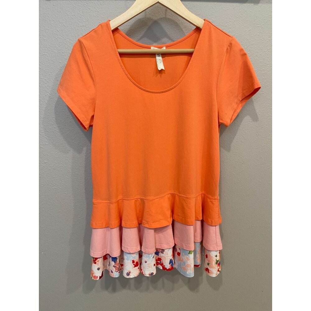 Matilda Jane Short Sleeve Blouse Medium Tiered Peplum Hem Scoop Neck Prairie